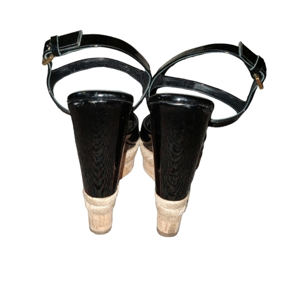 Gucci "Hollie" Black Patent Wedge Sandals Size 38 - Picture 4 of 5